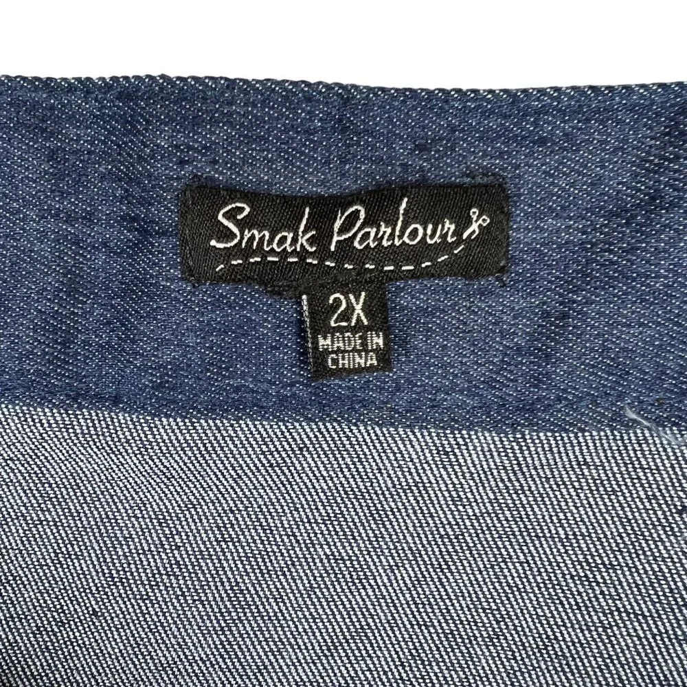 Smak Parlour Plus Size Dark Denim Tulip Match Game Mini Skirt 2X - Picture 6 of 6